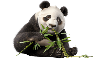 Cute panda bear eating bamboo.