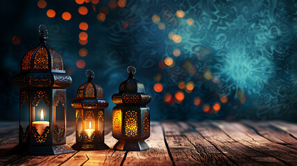Luxury 3d lantern islamic festival background for ramadan kareem, eid al fitr, eid al adha, islamic new year, generative ai