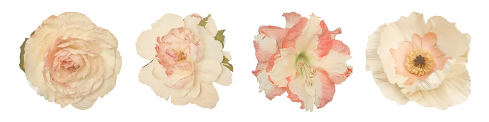 Ripped paper flowers png element set on transparent background