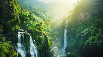 Stunning Mountain Views with Waterfalls, generative
