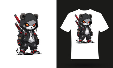 t shirt design with azrafed image of a cat with a sword in a karate pose