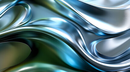 An abstract background with a blend of cool, metallic textures. Use smooth gradients and reflective surfaces in shades of silver, blue, and green to create a sleek, modern look