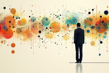 Businessman standing in front of colorful aquarela.