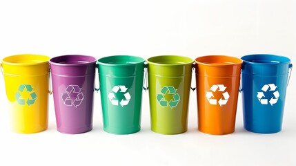 Colorful Recycling Buckets with Clear Labels and Icons