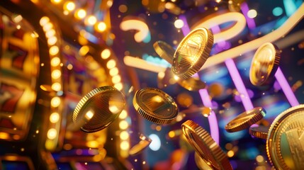 Fototapeta premium Big Win in Online Casino with Gold Coins and Jackpot Banner