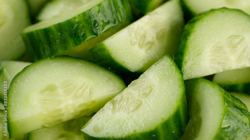 Wall mural heap of chopped fresh cucumbers