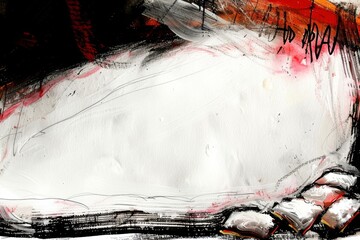 Abstract Mixed Media Art with Red, Black, and White Elements, dynamic strokes. combines various textures and lines, creating an expressive and visually striking composition. Ideal for modern art.