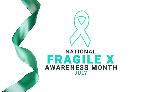 Fragile X Awareness Month. Teal color ribbon wave motion.