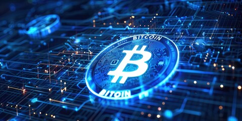 Fototapeta premium a image of a bitcoin logo on a circuit