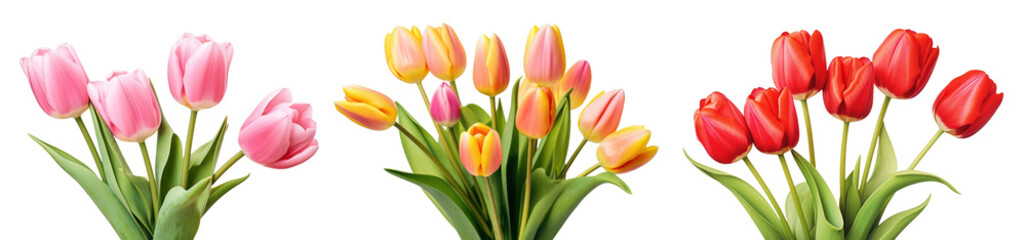 Tulip flowers png element set on transparent background