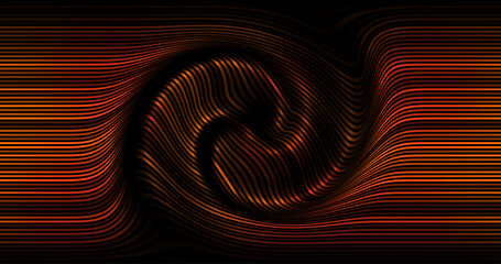 Abstract winding lines of different colors on a black background. Vector illustration in concept technology, science, music, modernity.