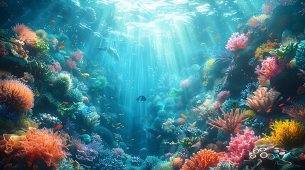 Enchanting Underwater Realm Filled with Vibrant Coral and Diverse Marine Life