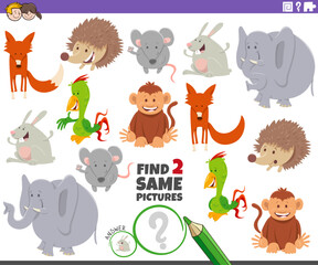 find two same cartoon animal characters activity