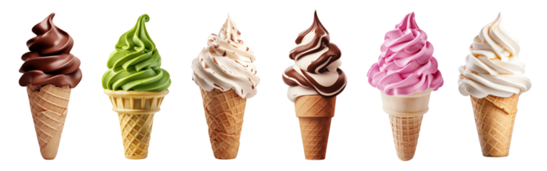 Soft serve ice cream png element set on transparent background