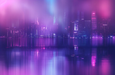 Fototapeta premium Vibrant Cityscape at Night, Purple and Blue Hues, Futuristic Theme