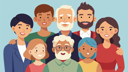 A legacy of love and laughter shines through in this multigenerational family portrait.. Vector illustration