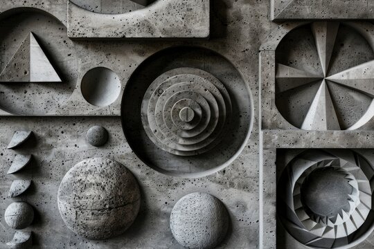 A collection of different shapes on a wall