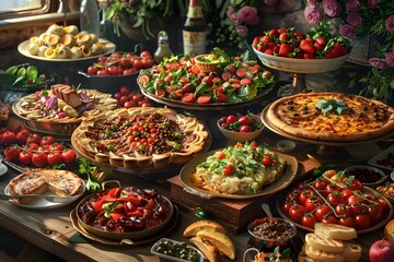 Fototapeta premium A Lavish Culinary Feast Captured in Vibrant Digital Painting