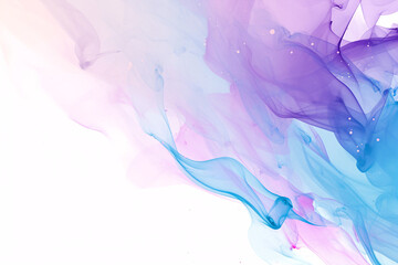 Abstract pastel-colored smoke-like swirls of purple and blue on a white background