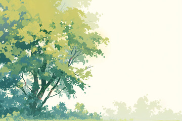 A serene illustration of a tree and grass with soft colors creating a peaceful and calming scene