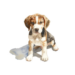 Watercolor illustration of beagle dog on white background