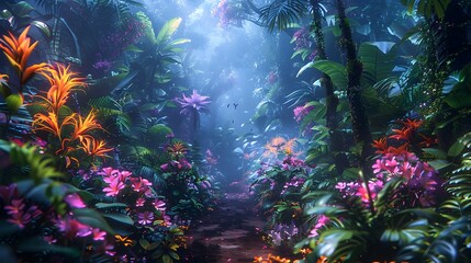 Obraz premium Immersive Jungle Wonderland:A Captivating Worms-Eye View of Lush,Vibrant Foliage and Curious Creatures