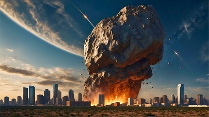 落下する巨大隕石のインパクト