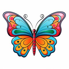 Create a cute and simple cartoon butterfly with vibrant wings flying in the air, perfect for coloring pages.