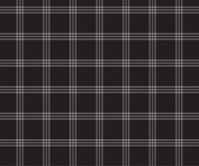 Plaid fabric pattern, black, white, seamless for textiles and design of clothing, skirts, pants or decorative fabric. Vector illustration.