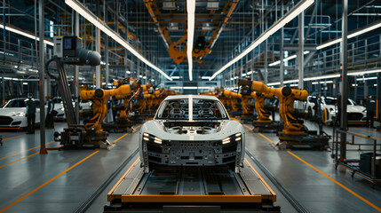 Naklejka premium A car is being built in a factory