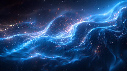 Undulating blue waves with glowing particles, Generative AI