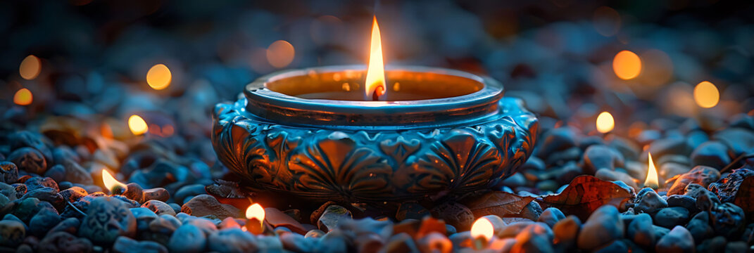 closeup of an ornate oil lamp with patterns reflecting the light captured with a focusstacking technique to highlight the details and the craftsmanship using vibrant color processing