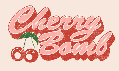 Cherry farm artwork. Cherry bomb. Cherry fruit print. Nature fruit club print design. Organic food artwork for for t-shirt. Fruit vintage t-shirt design. 
