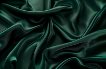 Fototapeta premium Dark Green Satin Fabric Background, Luxurious and Smooth, Elegant Concept
