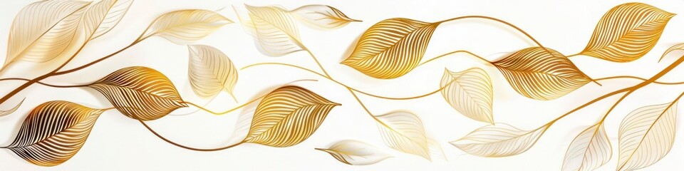 Japanese art botanical illustration golden leaves art deco pattern
