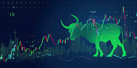 a image of a bull is standing in front of a chart
