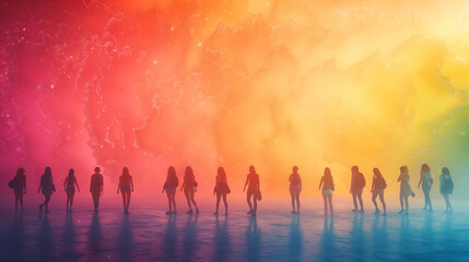 Fototapeta premium people walking with colorful, pride month concept
