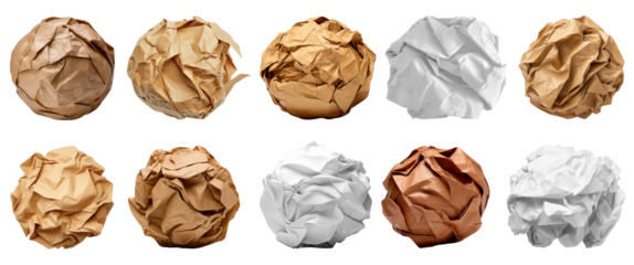 Crumpled paper ball png element set on transparent background