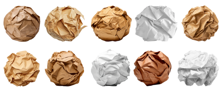Crumpled paper ball png element set on transparent background