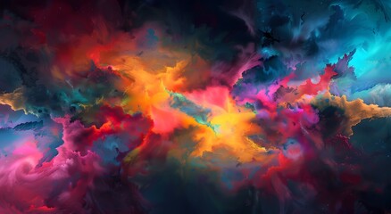 A vibrant multi color shapes resembling nebula in space composed from colorful powder Multi-Color and Nebula Concept