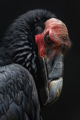 A close-up photo of a bird perched on a dark background