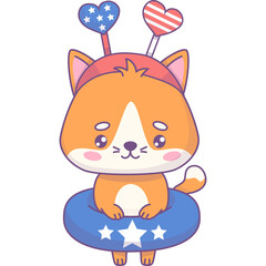 Independence Day American patriotic cat with rubber circle