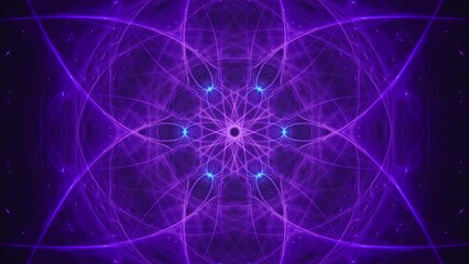 Mythical purple mandala slowly turning and evolving in an endless eternal loop.