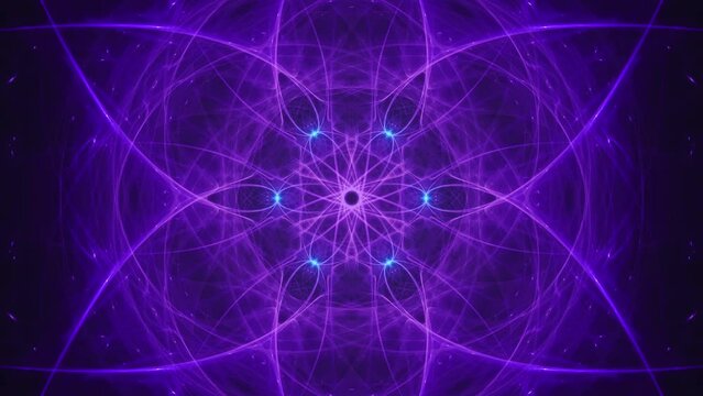 Mythical purple mandala slowly turning and evolving in an endless eternal loop.