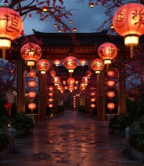 Fototapeta premium Street with red lanterns