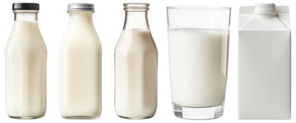 Milk png element set on transparent background
