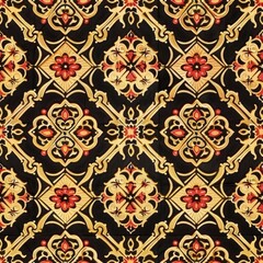 Fototapeta premium a image of a black and gold pattern with red flowers