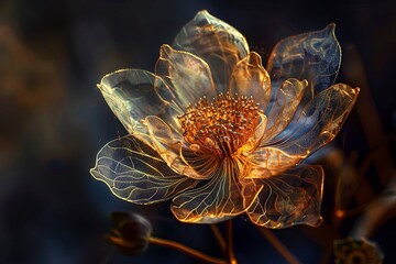 A flower with petals that look like they are woven from golden threads