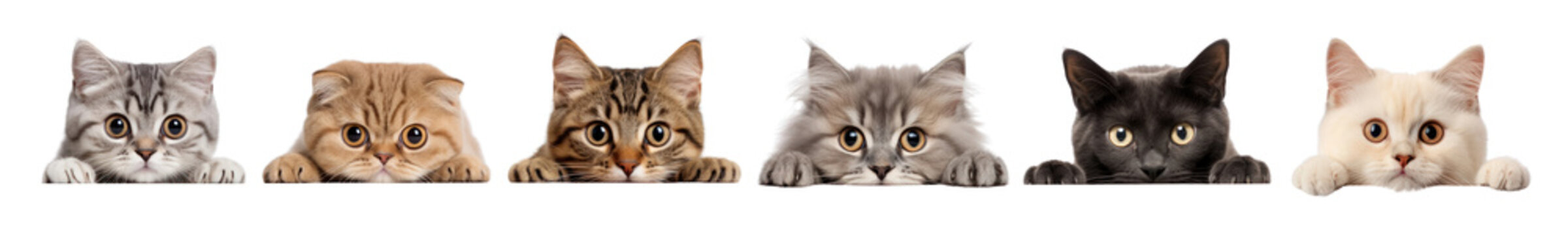 Cute cat isolated png element set on transparent background