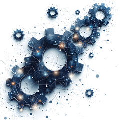 Gear system data. connecting lines and dots.big data visualization  - neural network exposure digital isolated on white background, realistic, png
